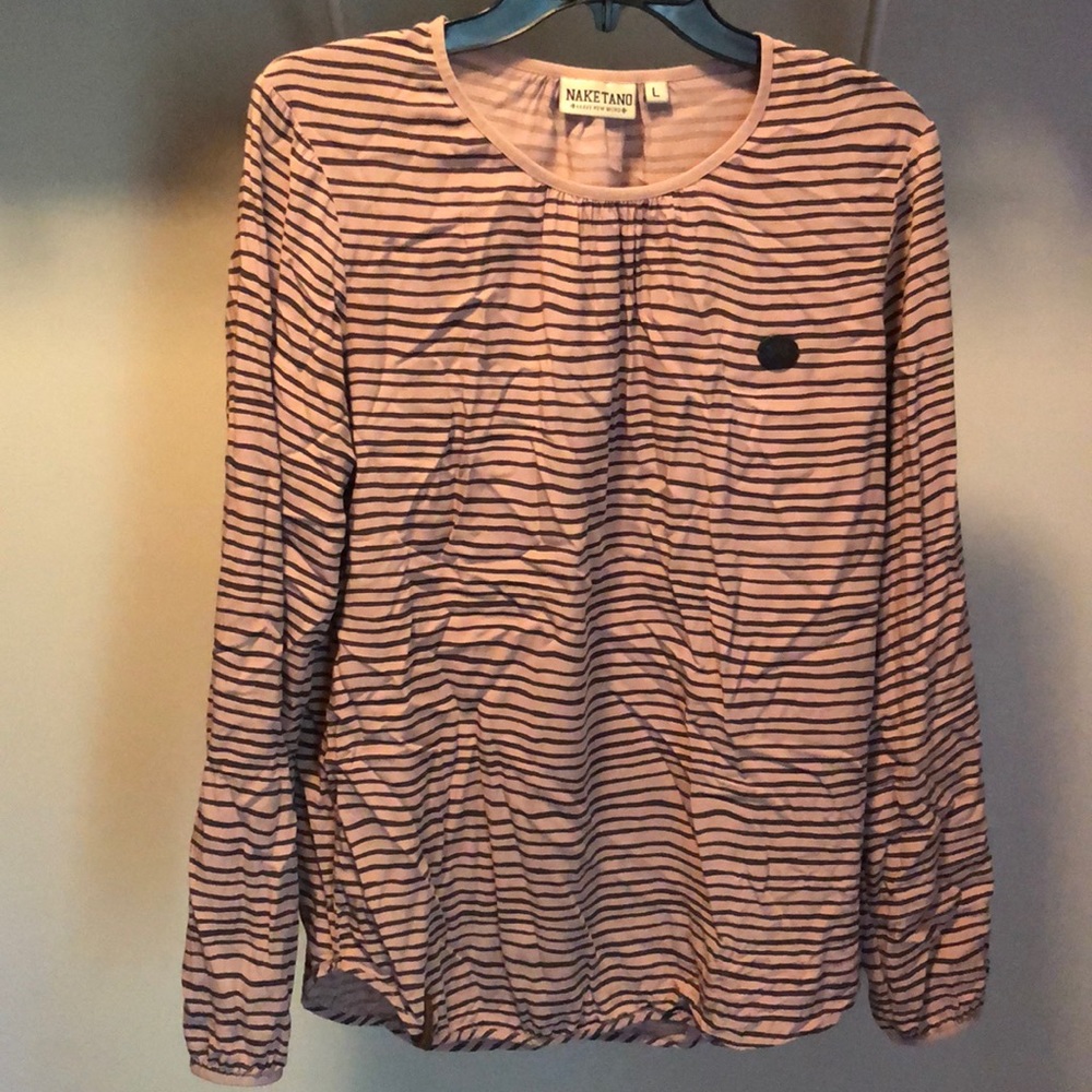 Naketano Pink & Brown Stripe long sleeve top Large